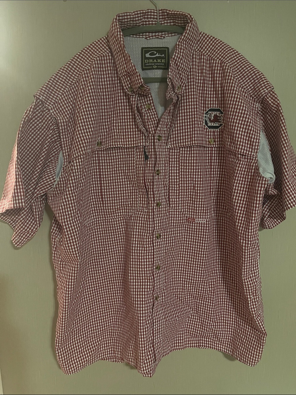 Drake xl Red White Gingham Short-Sleeve Button-Down Shirt USC gamecocks fishing
